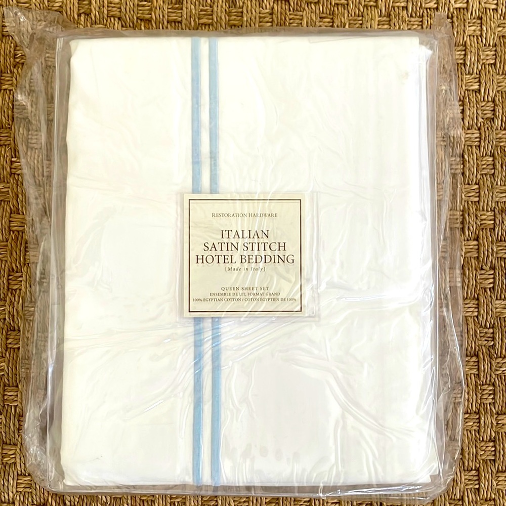 Restoration Hardware satin stitch hotel bedding queen sheet set